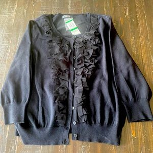 Style & Co Black Ruffle Edge Button Up Sweater